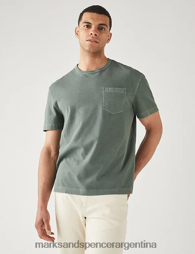 Marks & Spencer hombres Camiseta holgada de puro algodón con cuello redondo ropa sabio oscuro 46VL6990