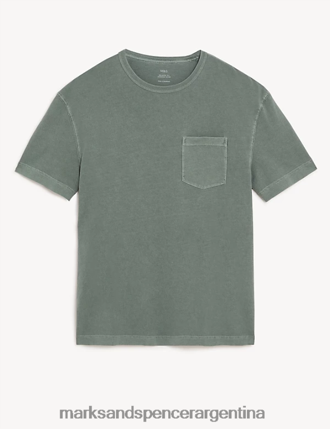 Marks & Spencer hombres Camiseta holgada de puro algodón con cuello redondo ropa sabio oscuro 46VL6990