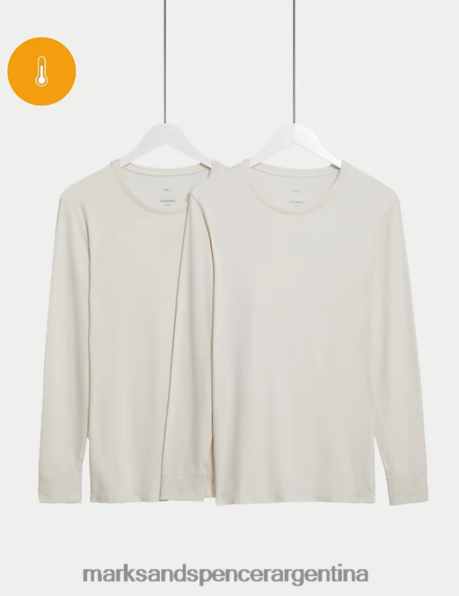 Marks & Spencer hombres Pack de 2 camisetas térmicas ligeras de manga larga Heatgen ropa Marfil 46VL5220