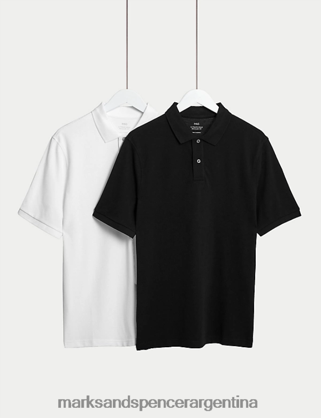 Marks & Spencer hombres Pack de 2 polos de puro algodón ropa blanco negro 46VL6454