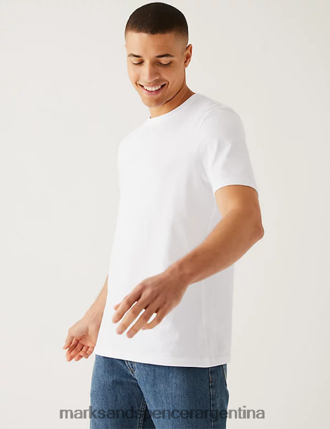 Marks & Spencer hombres Pack de 3 camisetas con cuello redondo y puro algodón ropa blanco 46VL5092