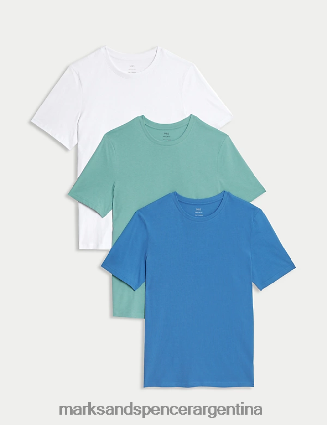 Marks & Spencer hombres Pack de 3 camisetas con cuello redondo y puro algodón ropa océano 46VL5094