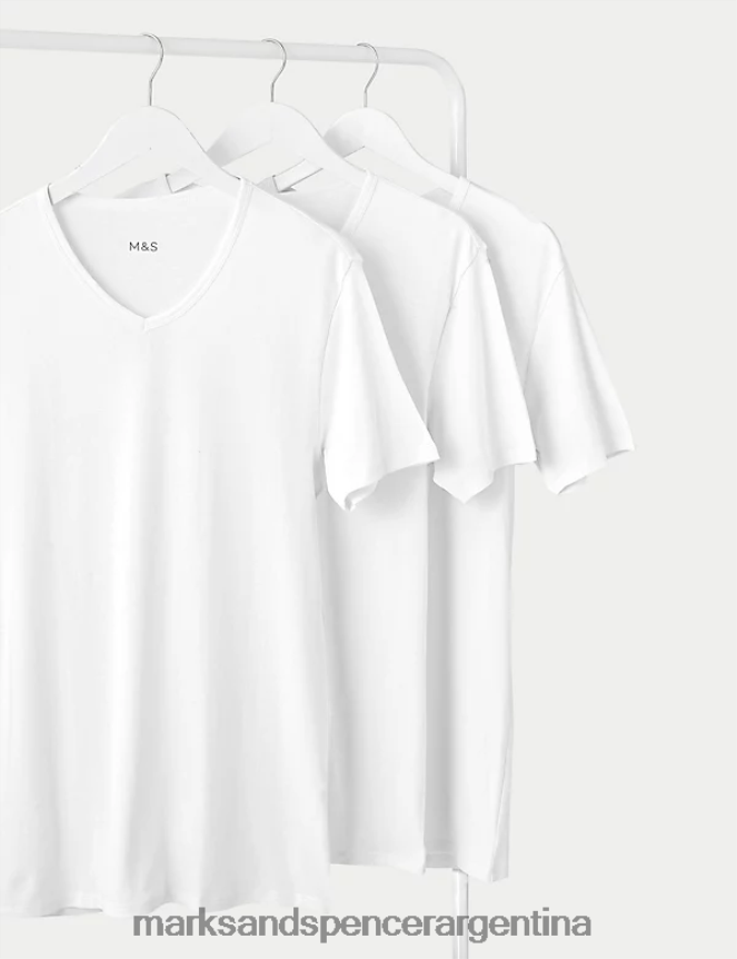 Marks & Spencer hombres Pack de 3 camisetas sin mangas de puro algodón con cuello en V ropa blanco 46VL5010