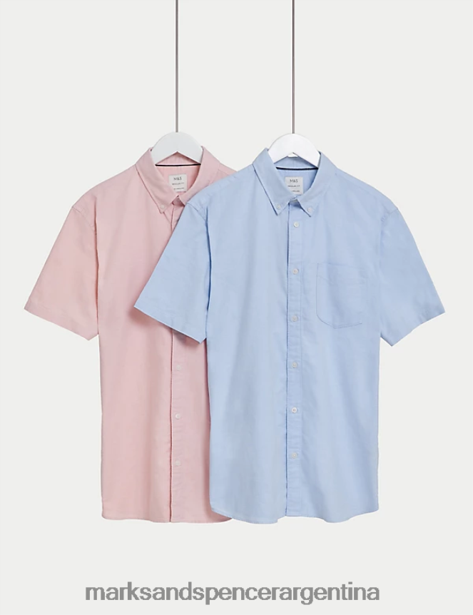 Marks & Spencer hombres Paquete de 2 camisas Oxford de puro algodón ropa mezcla rosa 46VL6918