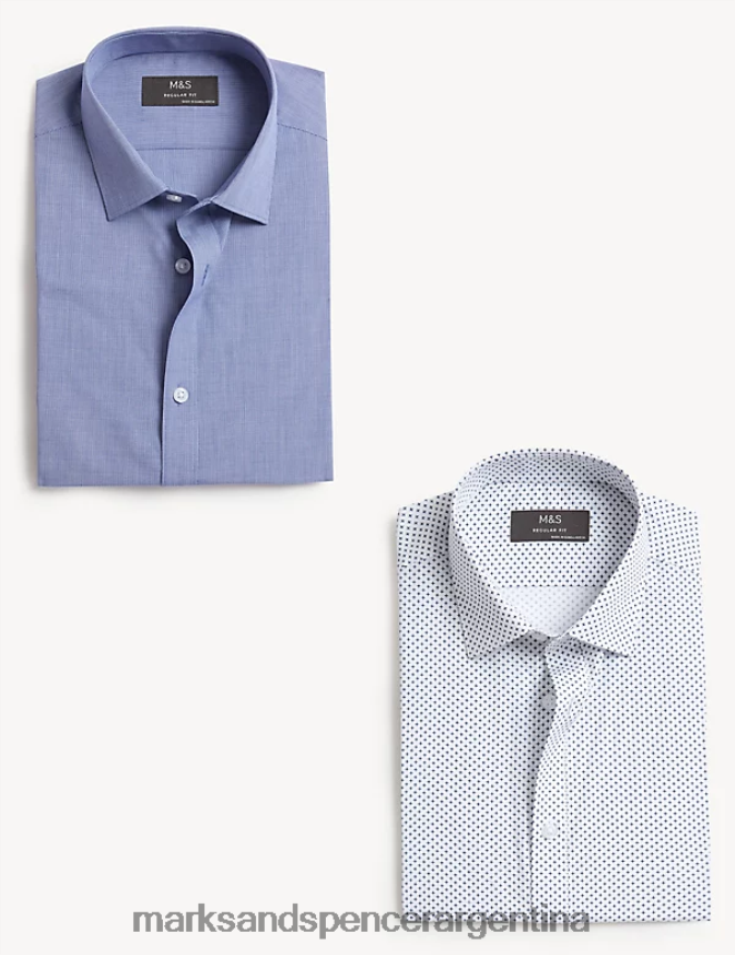 Marks & Spencer hombres Paquete de 2 camisas de manga corta con estampado geométrico y corte estándar ropa mezcla azul marino 46VL6172