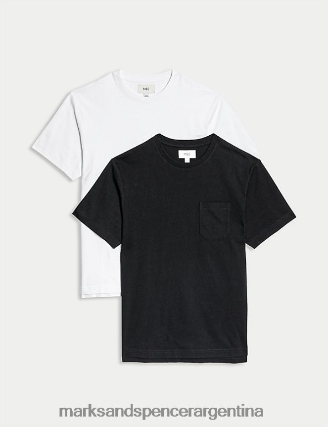 Marks & Spencer hombres Paquete de 2 camisetas con cuello redondo de puro algodón ropa mezcla negra 46VL5682