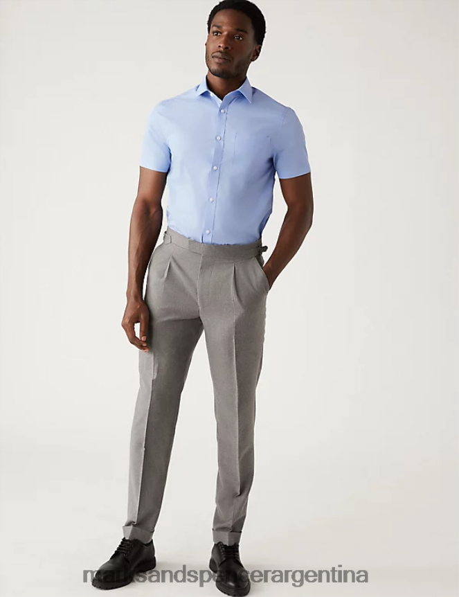 Marks & Spencer hombres Paquete de 3 camisas en mezcla de algodón de fácil planchado y corte entallado ropa azul 46VL4994