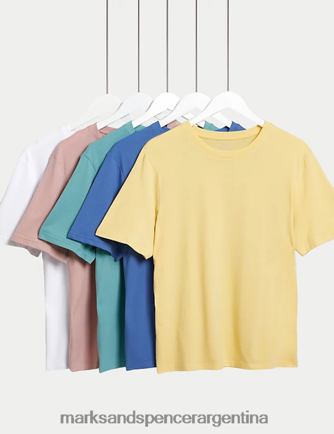Marks & Spencer hombres Paquete de 5 camisetas con cuello redondo de puro algodón ropa mezcla amarilla 46VL6174