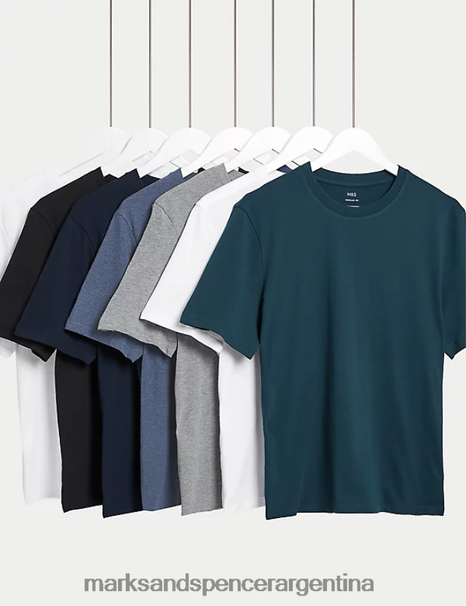 Marks & Spencer hombres Paquete de 7 camisetas con cuello redondo de puro algodón ropa mezcla blanca 46VL5716