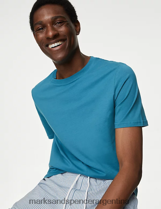 Marks & Spencer hombres Paquete de 7 camisetas con cuello redondo de puro algodón ropa mezcla turquesa 46VL6090