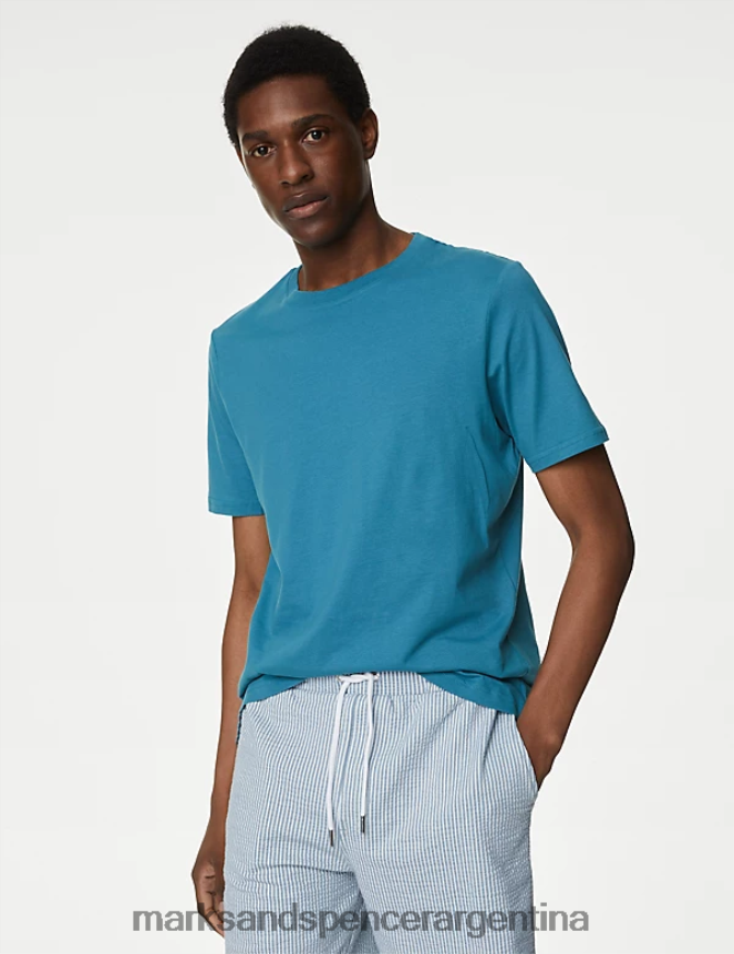 Marks & Spencer hombres Paquete de 7 camisetas con cuello redondo de puro algodón ropa mezcla turquesa 46VL6090
