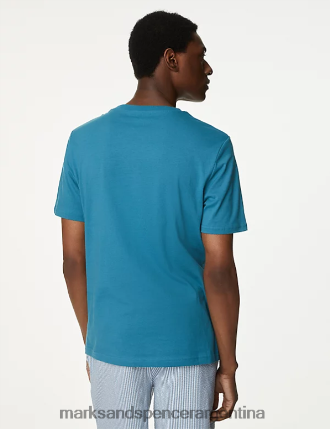 Marks & Spencer hombres Paquete de 7 camisetas con cuello redondo de puro algodón ropa mezcla turquesa 46VL6090