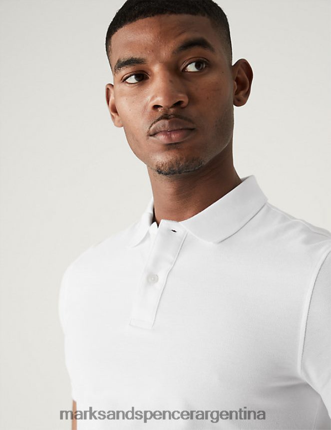 Marks & Spencer hombres Polo de corte slim en piqué de puro algodón ropa blanco 46VL6430