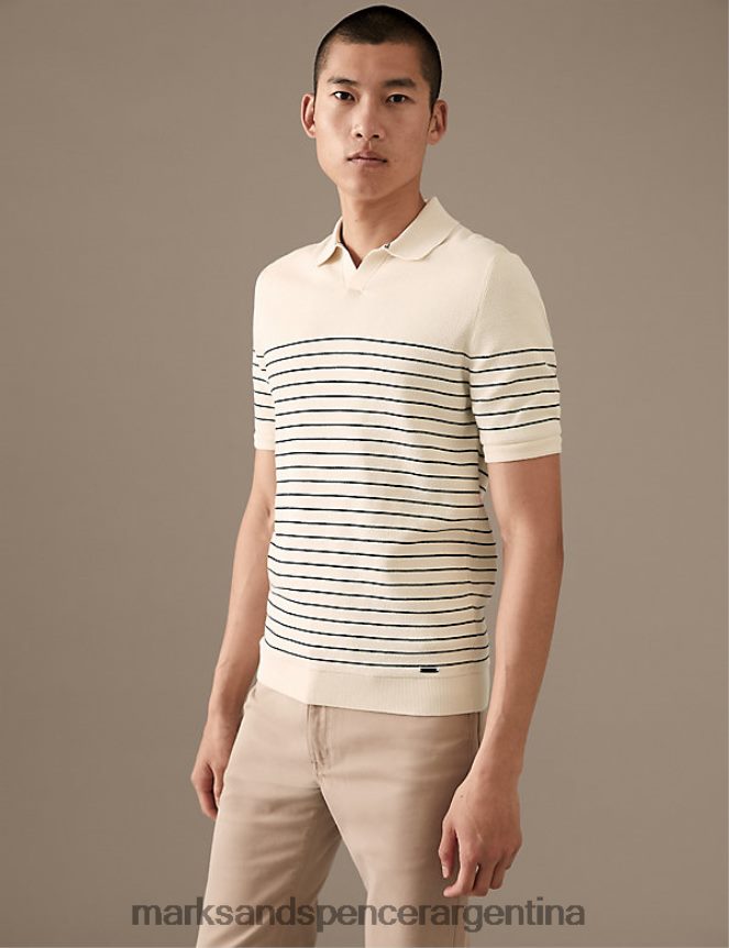 Marks & Spencer hombres Polo de punto a rayas de puro algodón supima ropa mezcla cruda 46VL5606