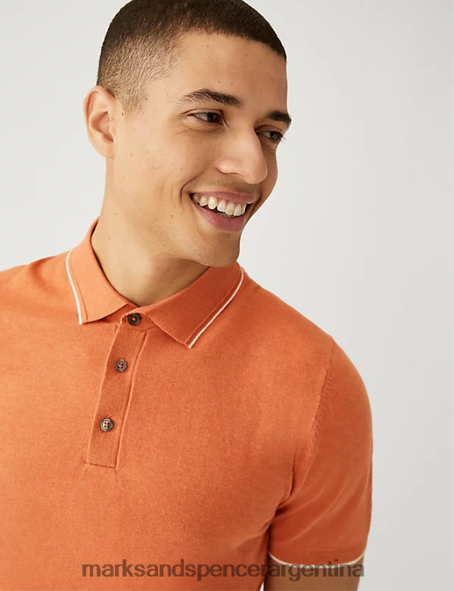 Marks & Spencer hombres Polo de punto de manga corta rico en algodón ropa naranja 46VL6364