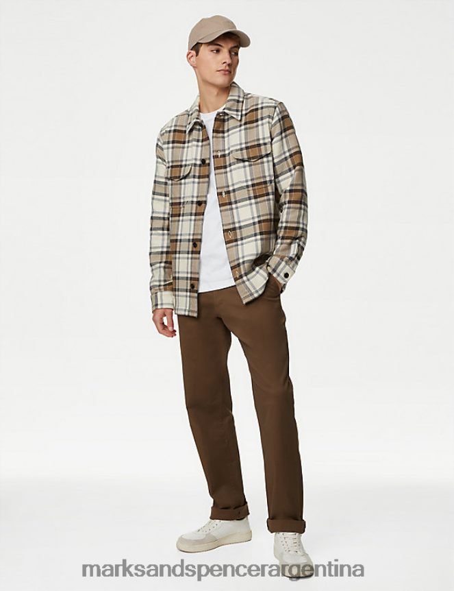 Marks & Spencer hombres Sobrecamisa de doble cara con cuadros ricos en algodón ropa neutral 46VL5126