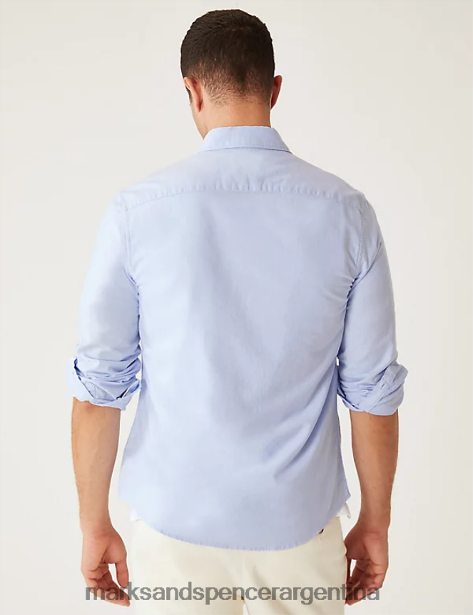 Marks & Spencer hombres camisa Oxford de corte slim de puro algodón ropa azul 46VL7292