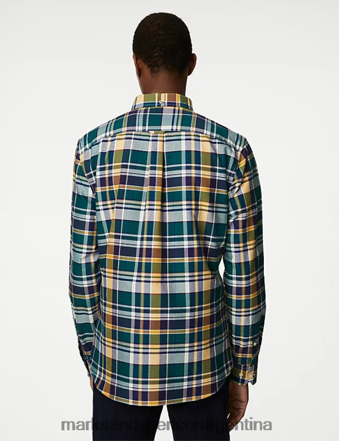 Marks & Spencer hombres camisa Oxford de puro algodón a cuadros ropa mezcla morada 46VL5268