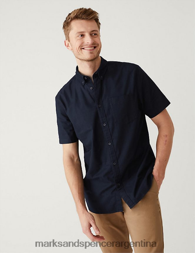 Marks & Spencer hombres camisa Oxford de puro algodón ropa Armada 46VL5856