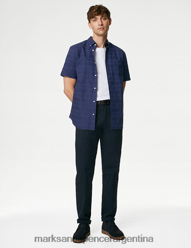 Marks & Spencer hombres camisa a cuadros de puro algodón ropa Armada 46VL7008