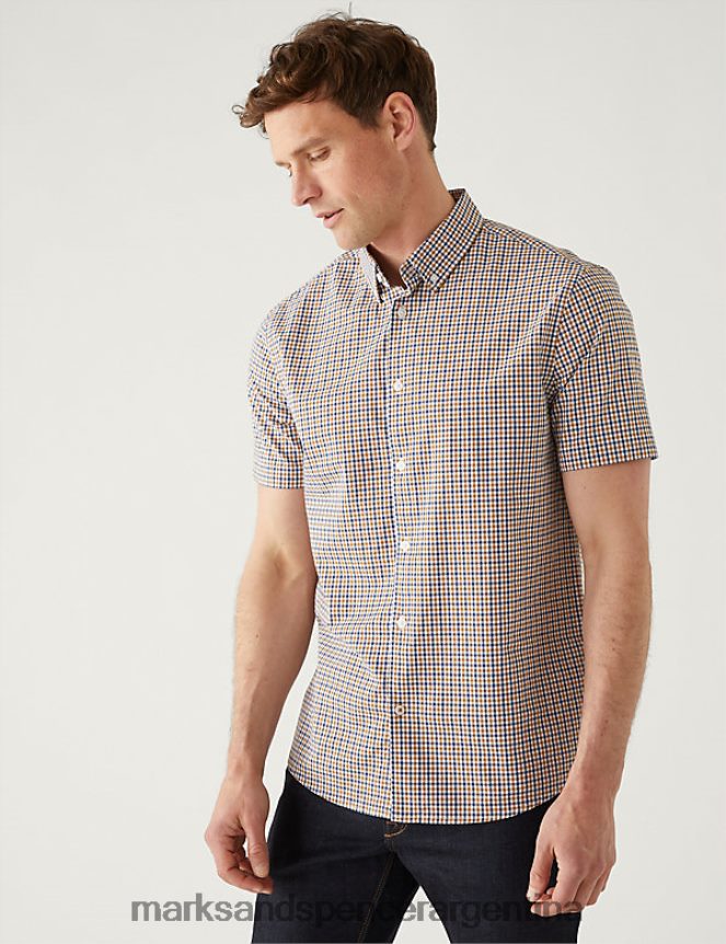 Marks & Spencer hombres camisa a cuadros de puro algodón ropa mezcla amarilla 46VL6312
