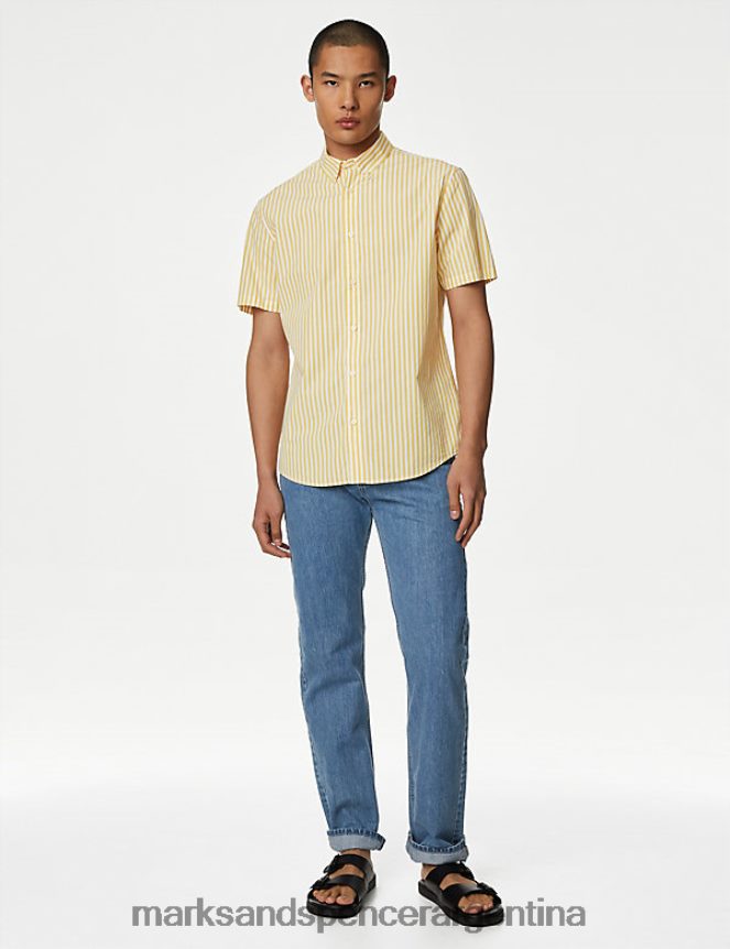 Marks & Spencer hombres camisa a rayas de puro algodón ropa mezcla amarilla 46VL7150