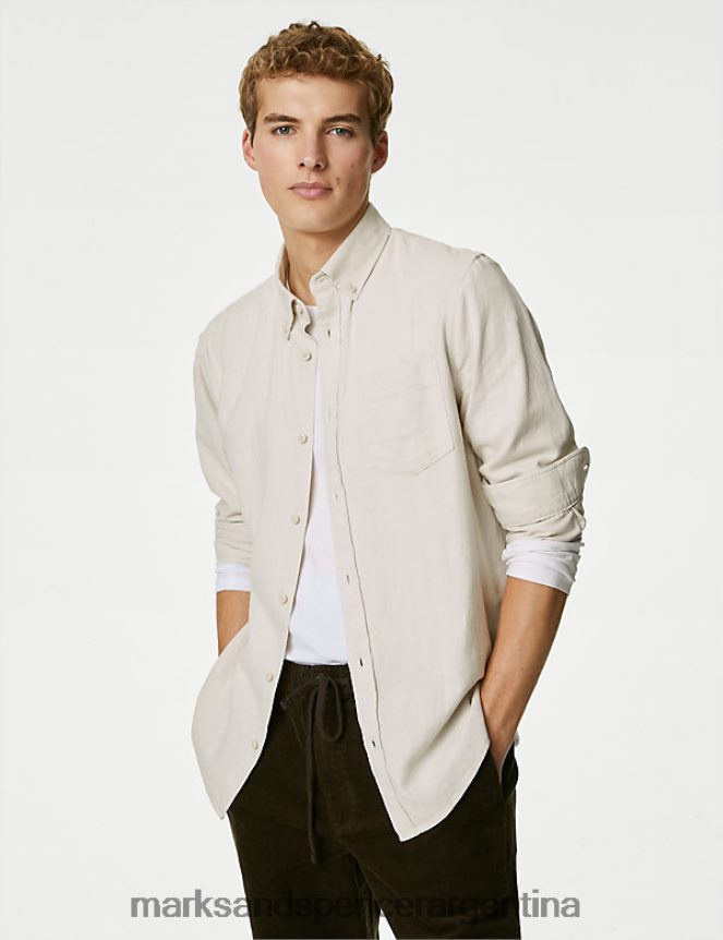 Marks & Spencer hombres camisa de franela rica en algodón ropa crudo 46VL5630