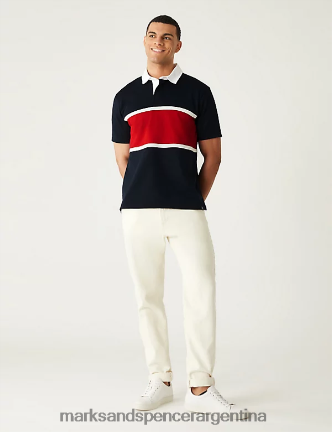 Marks & Spencer hombres camisa de rugby color block de puro algodón ropa mezcla azul marino 46VL5790