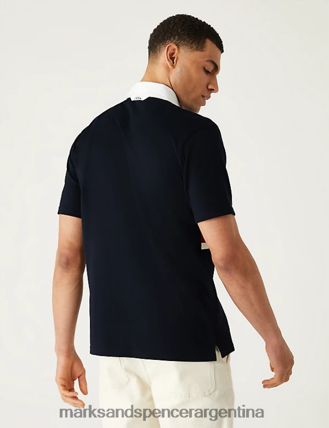 Marks & Spencer hombres camisa de rugby color block de puro algodón ropa mezcla azul marino 46VL5790