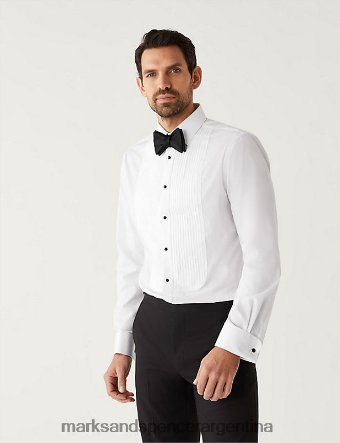 Marks & Spencer hombres camisa entallada de puro algodón de fácil planchado ropa blanco 46VL6068