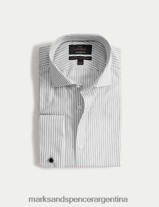 Marks & Spencer hombres camisa entallada de puro algodón de fácil planchado ropa gris 46VL5014