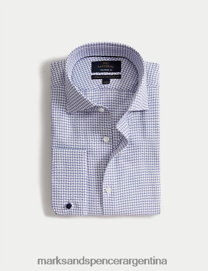 Marks & Spencer hombres camisa entallada de puro algodón de fácil planchado ropa mezcla azul marino 46VL5016