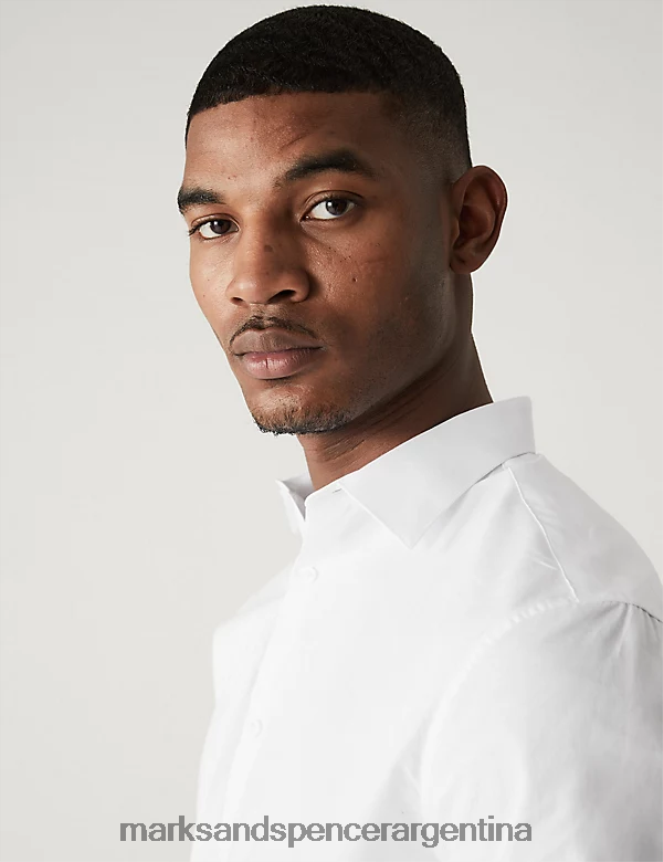 Marks & Spencer hombres camisa regular fit de puro algodón fácil de planchar ropa blanco 46VL6998