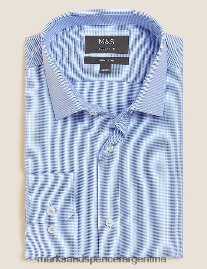 Marks & Spencer hombres camisa regular fit de puro algodón sin planchar ropa mezcla azul claro 46VL5974