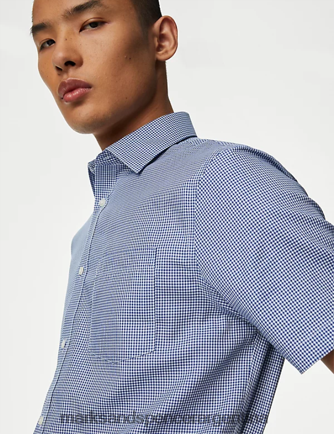 Marks & Spencer hombres camisa regular fit de puro algodón sin planchar ropa mezcla azul marino 46VL7010