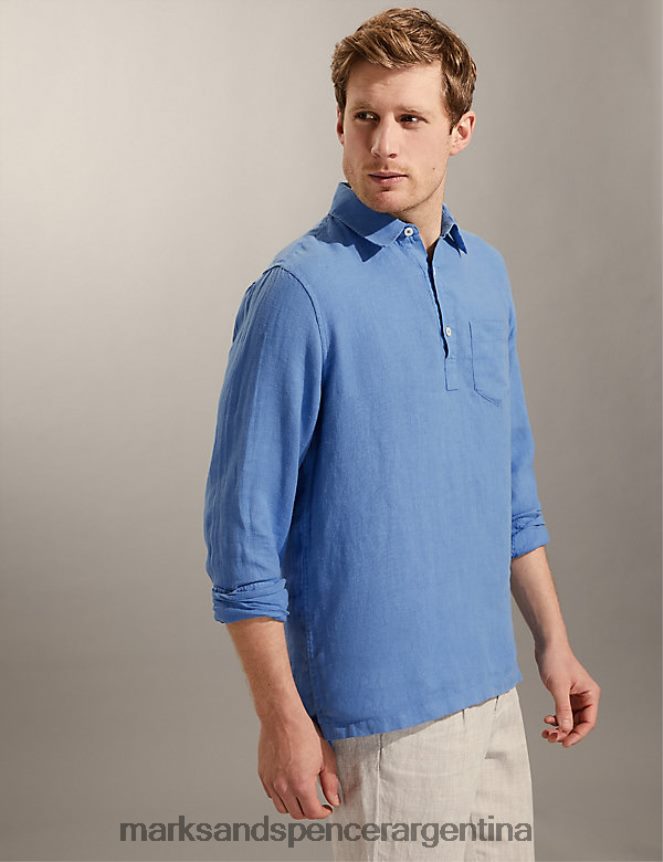 Marks & Spencer hombres camisa sin mangas de lino puro ropa azul 46VL6476