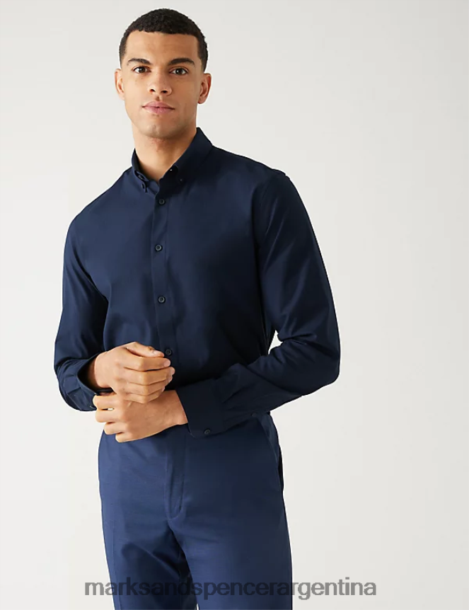 Marks & Spencer hombres camisa slim fit con tejido elástico ropa Armada 46VL5656