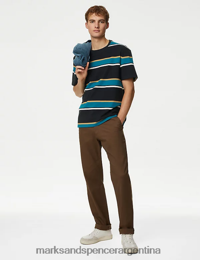 Marks & Spencer hombres camiseta a rayas de puro algodón ropa mezcla negra 46VL5274
