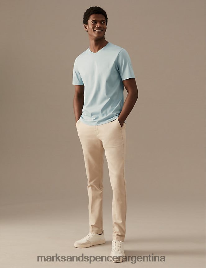 Marks & Spencer hombres camiseta con cuello en V de puro algodón supima ropa Huevo de pato 46VL5690