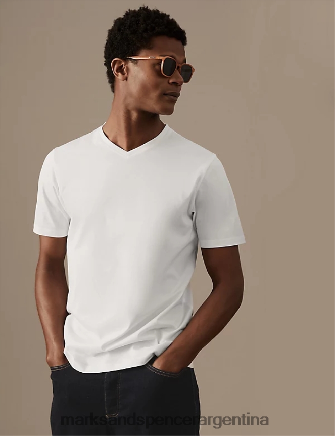 Marks & Spencer hombres camiseta con cuello en V de puro algodón supima ropa blanco 46VL5300