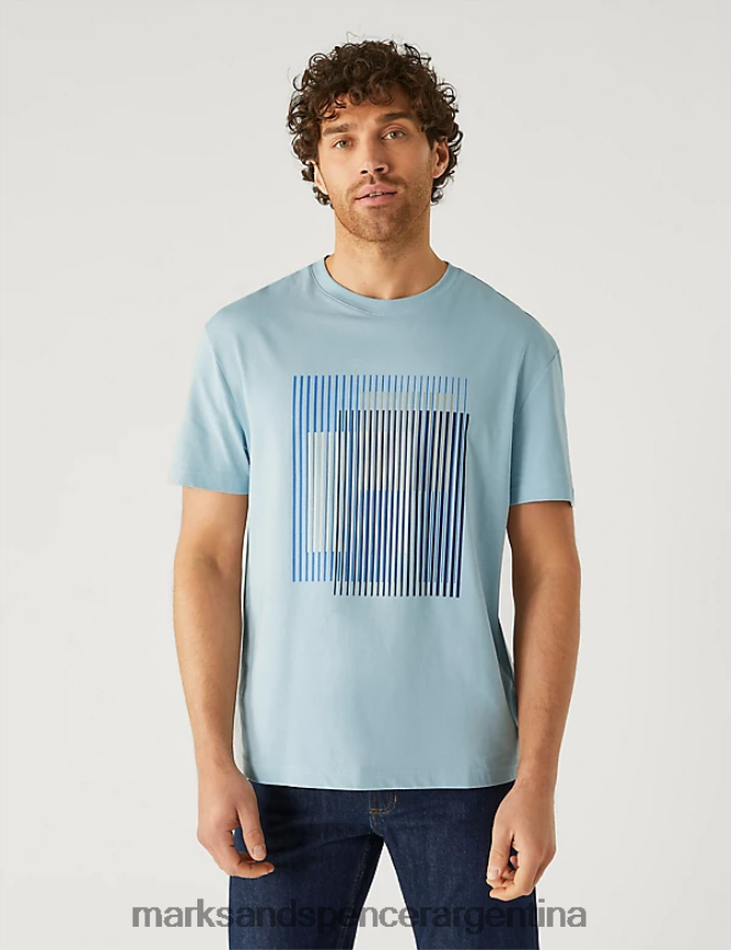 Marks & Spencer hombres camiseta con gráfico abstracto de puro algodón ropa mezclilla ligera 46VL4818