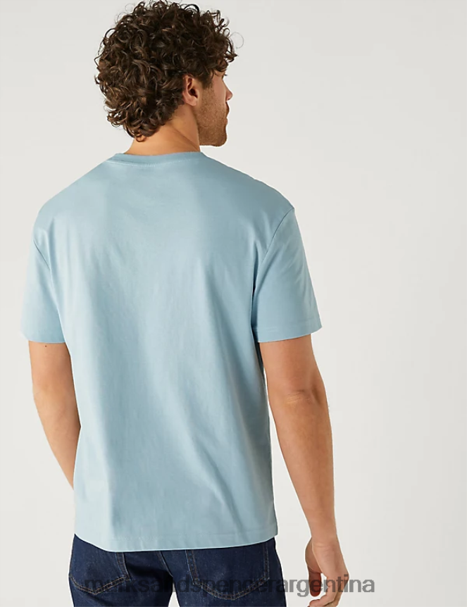 Marks & Spencer hombres camiseta con gráfico abstracto de puro algodón ropa mezclilla ligera 46VL4818