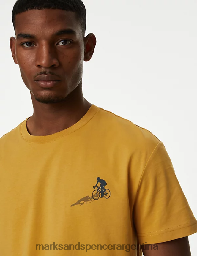 Marks & Spencer hombres camiseta con gráfico de bicicleta de puro algodón ropa amarillo 46VL5342