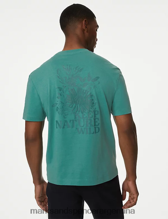 Marks & Spencer hombres camiseta con gráfico de naturaleza de puro algodón ropa espuma de mar 46VL5152