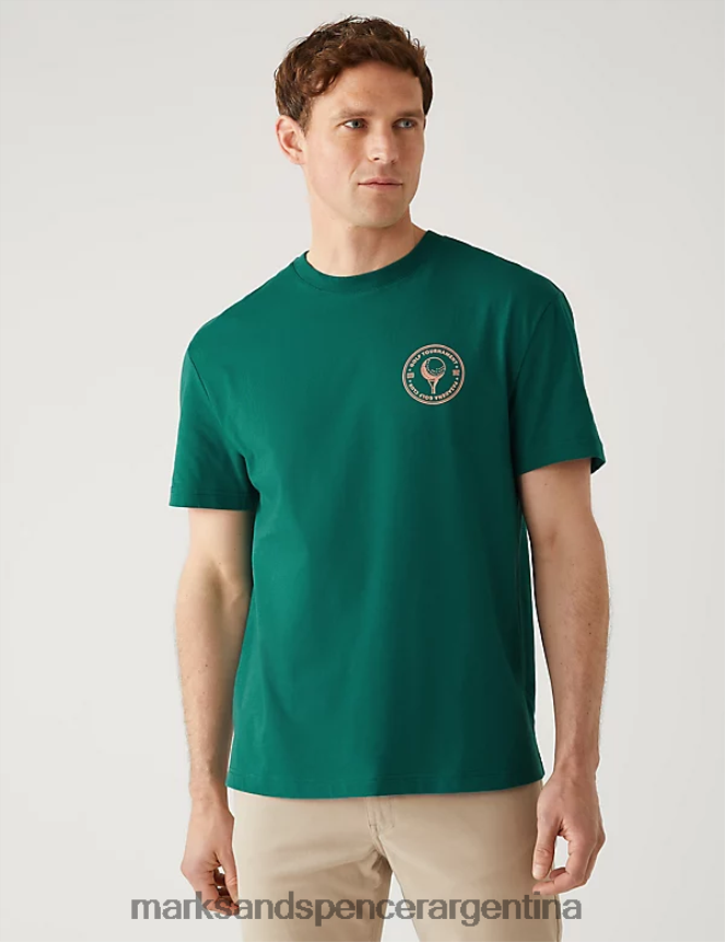 Marks & Spencer hombres camiseta con gráfico de pelota de golf de puro algodón ropa Esmeralda 46VL5910