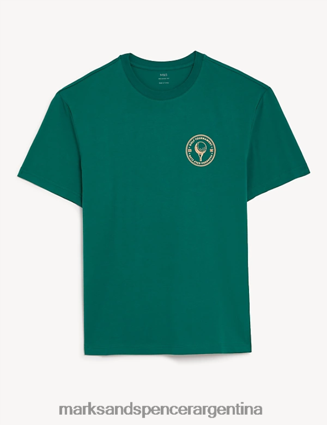 Marks & Spencer hombres camiseta con gráfico de pelota de golf de puro algodón ropa Esmeralda 46VL5910