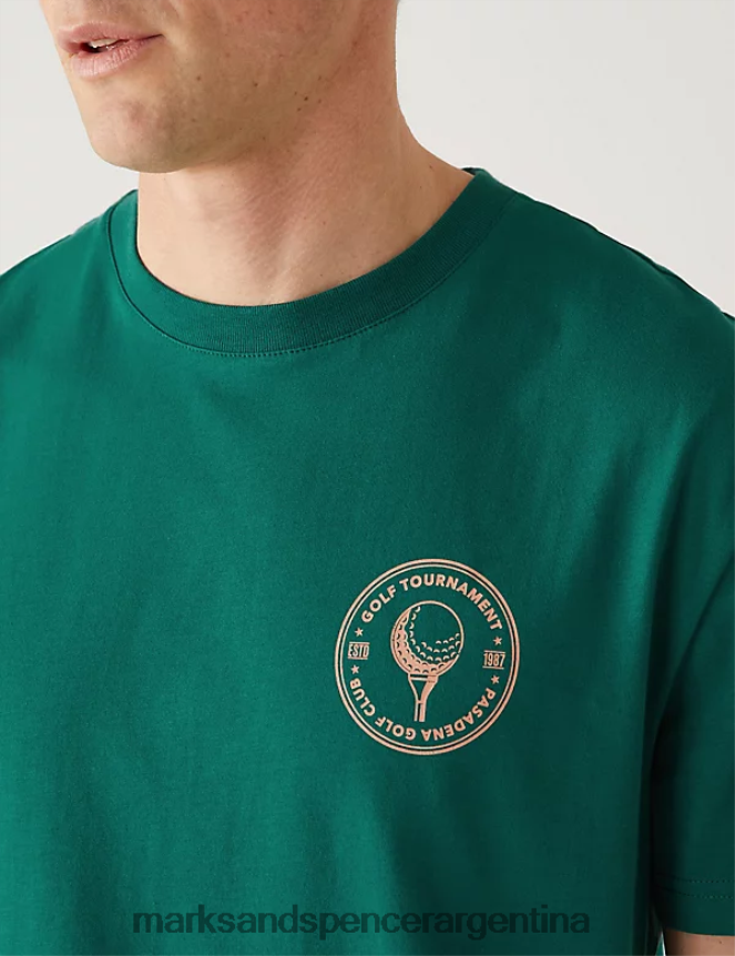Marks & Spencer hombres camiseta con gráfico de pelota de golf de puro algodón ropa Esmeralda 46VL5910