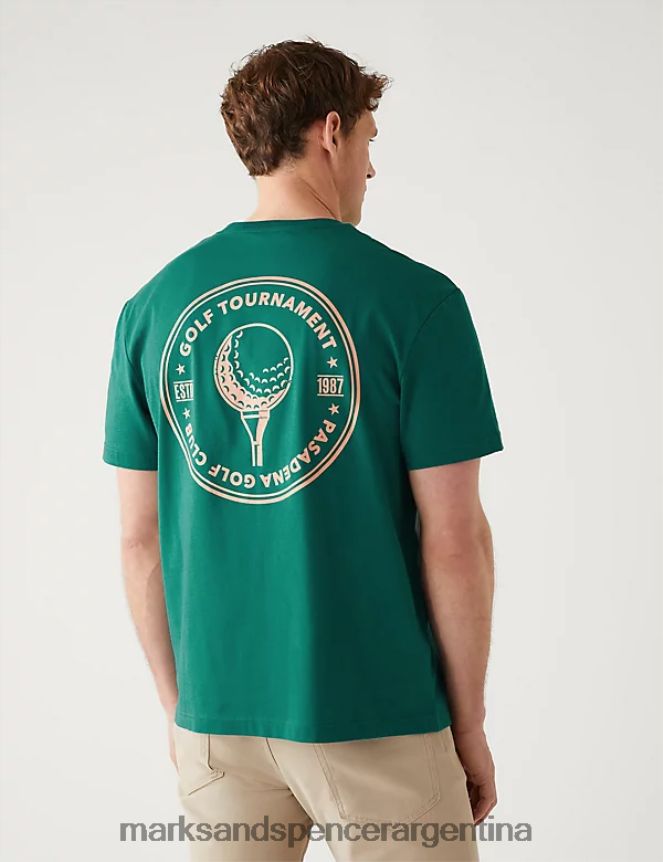 Marks & Spencer hombres camiseta con gráfico de pelota de golf de puro algodón ropa Esmeralda 46VL5910