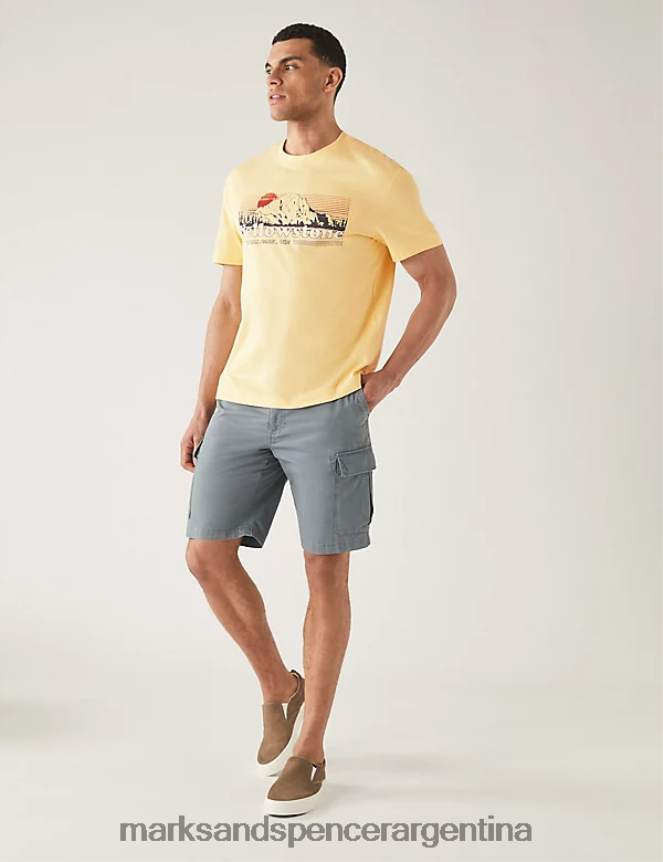Marks & Spencer hombres camiseta con gráfico de piedra de puro algodón ropa amarillo 46VL6842