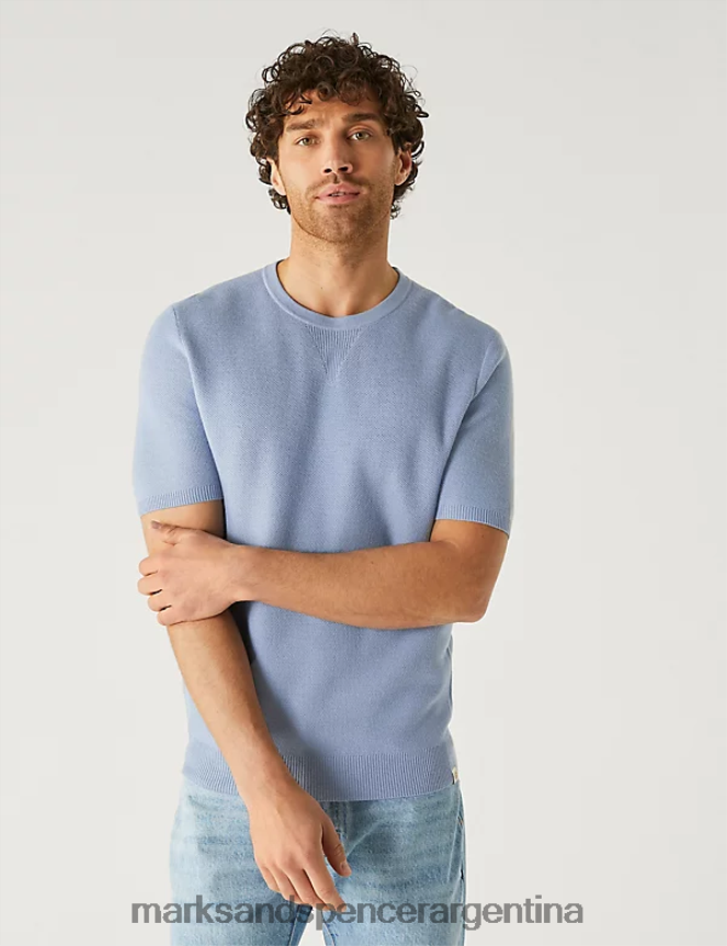 Marks & Spencer hombres camiseta de punto texturizada en mezcla de lana ropa mezcla azul claro 46VL6854